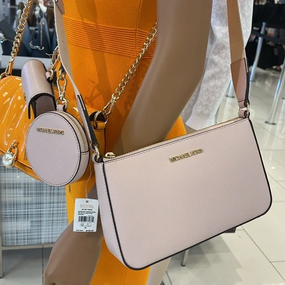 MICHAEL KORS Jet Set Saffiano Leather Crossbody Bag with Case for Apple AirPods - Picture 16 of 16